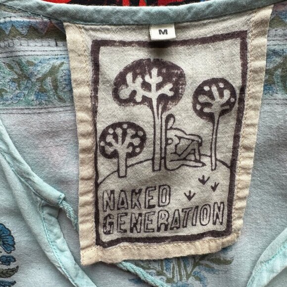 Naked Generation Hand Blocked Prairie Blouse Womens Size M Boho Peasant Shirt - Picture 6 of 8